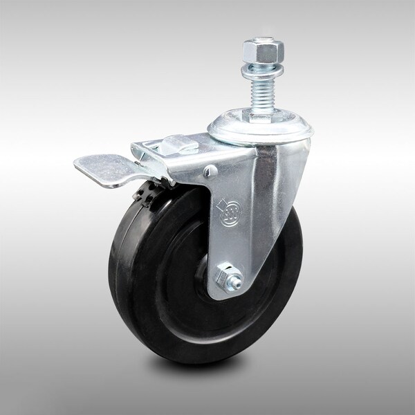 5 Inch SS Hard Rubber Swivel 1/2 Inch Threaded Stem Caster with Total Lock Brake